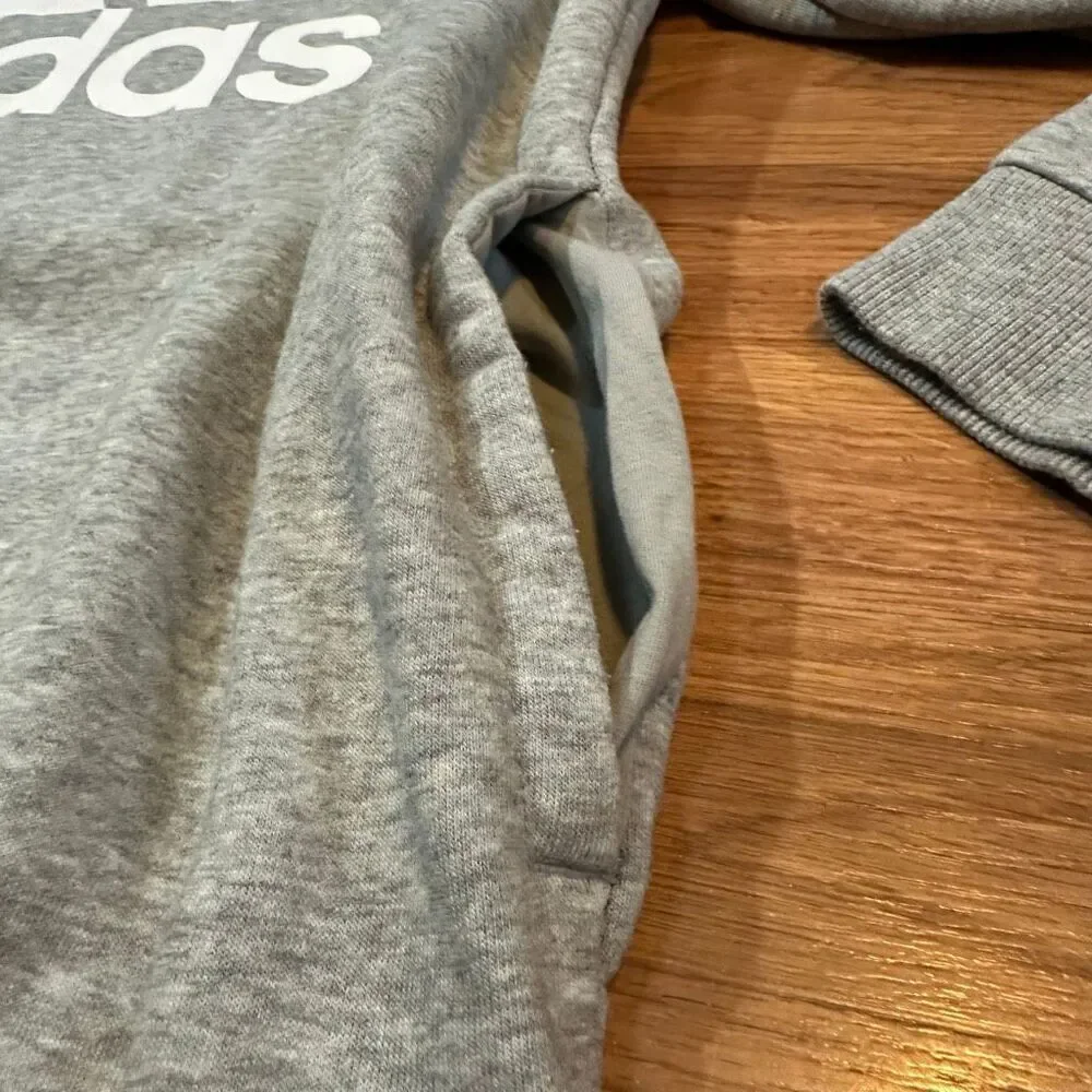 Adidas Long-Sleeve Hoodie Sweatshirt Gray with White | Men Size XL